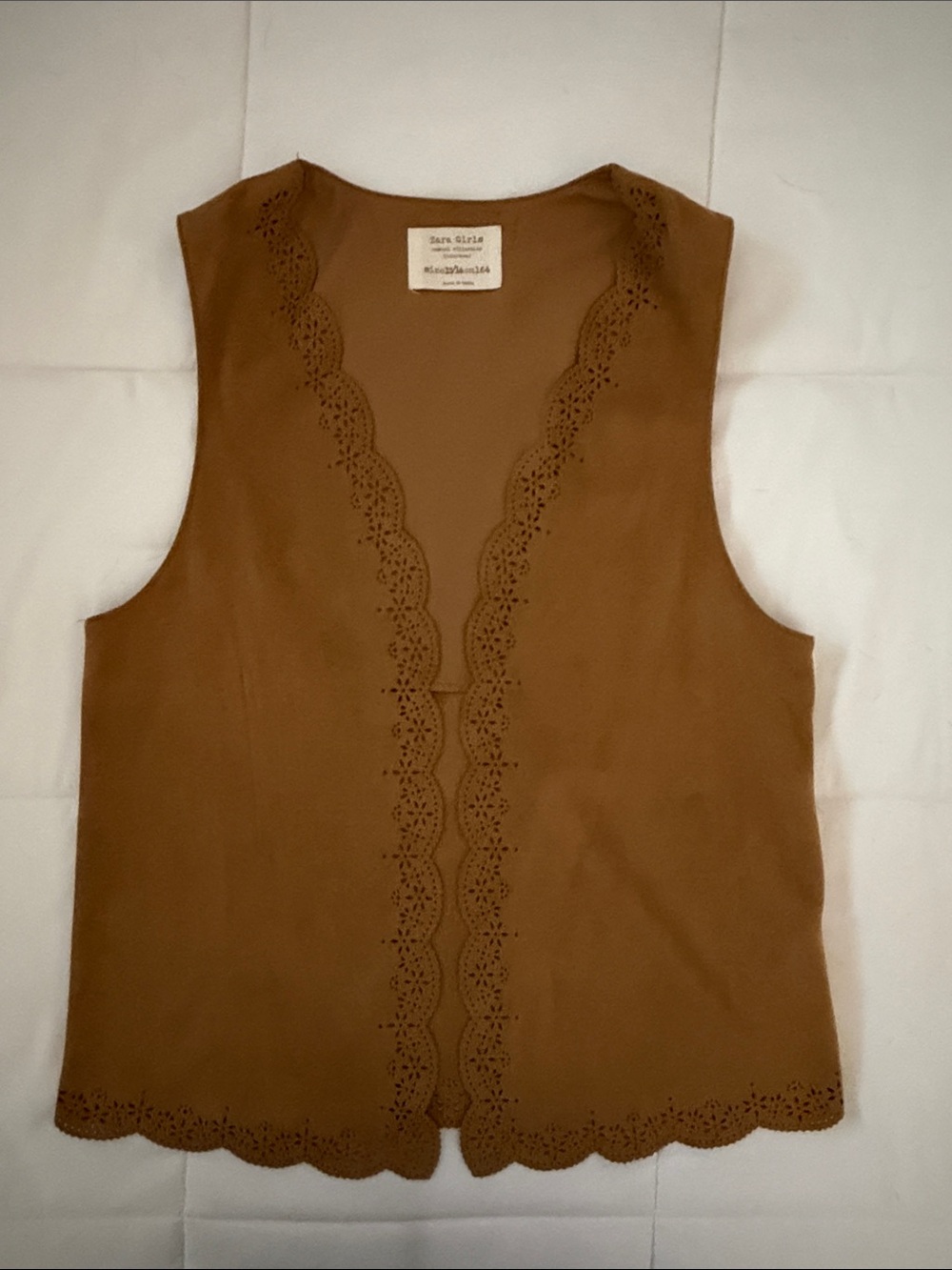 Zara Girls Brown Suede Scalloped Eyelet Vest
